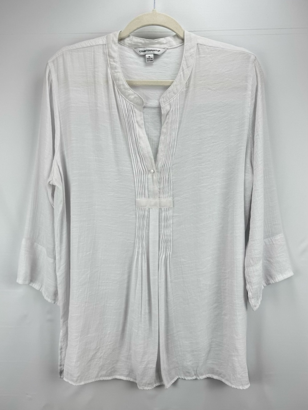 Counterparts White Pintuck Split-Neck Tunic Top
